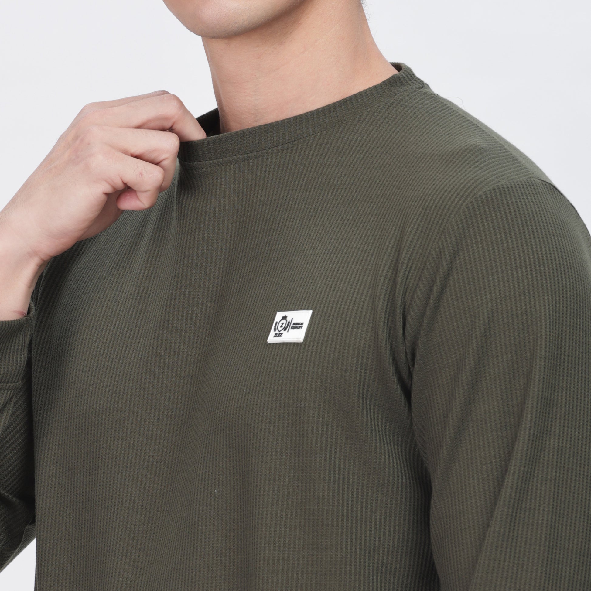 Men's Full Sleeve T-Shirt With Ribbed Cuffs & Collar (Green)