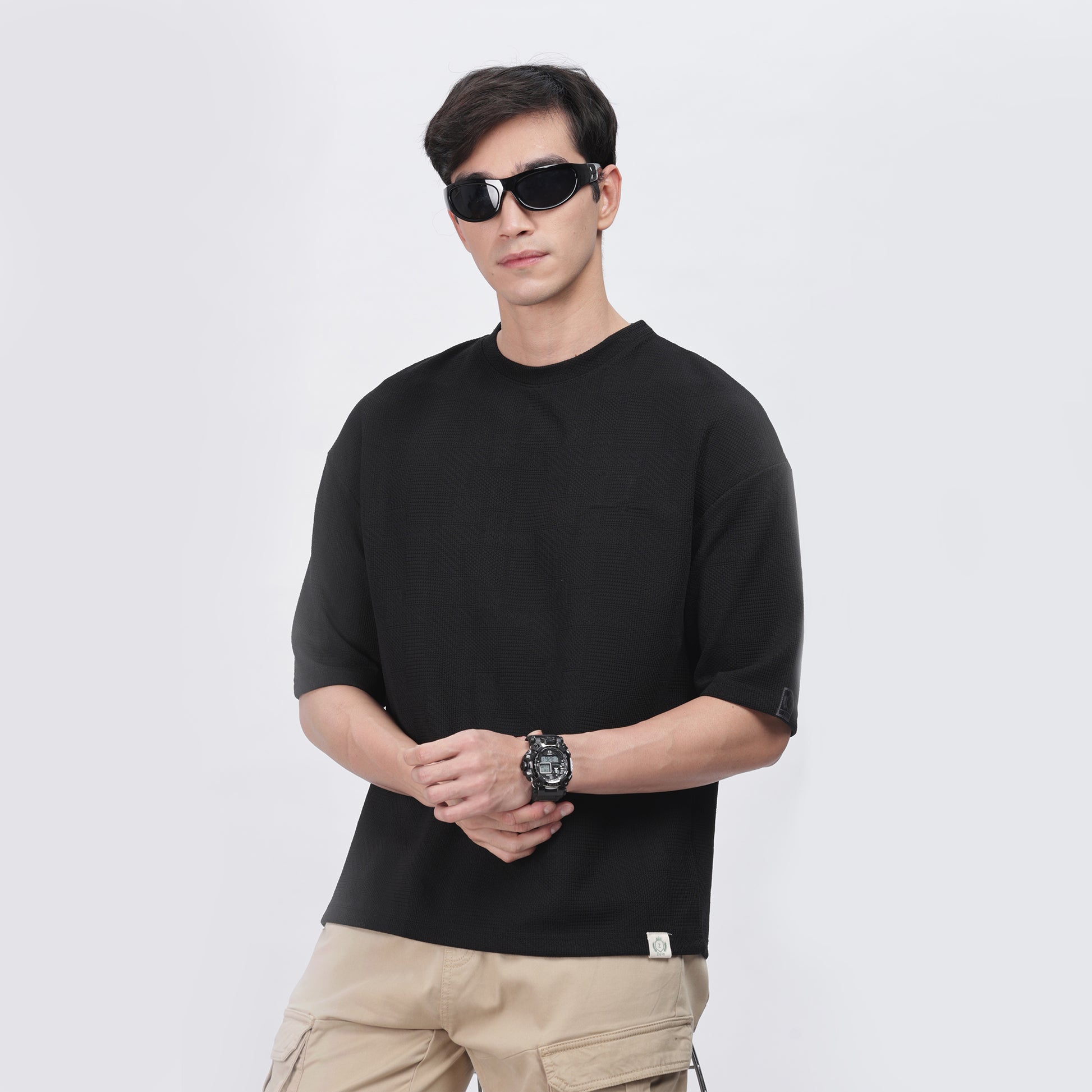 Men's Full Sleeve T-Shirt With Ribbed Cuffs & Collar (Light Grey)