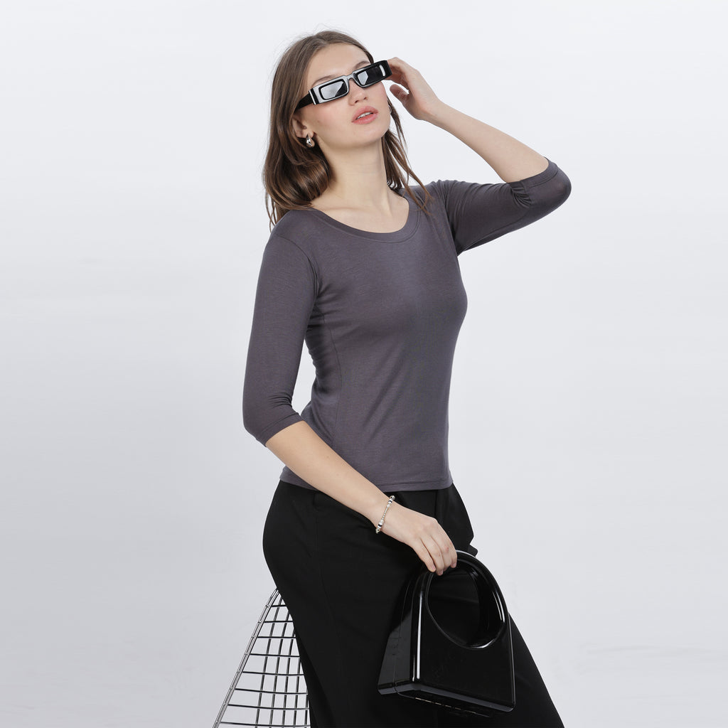 Women's Strechable Body Fit Inner Shirt (Dark Grey)