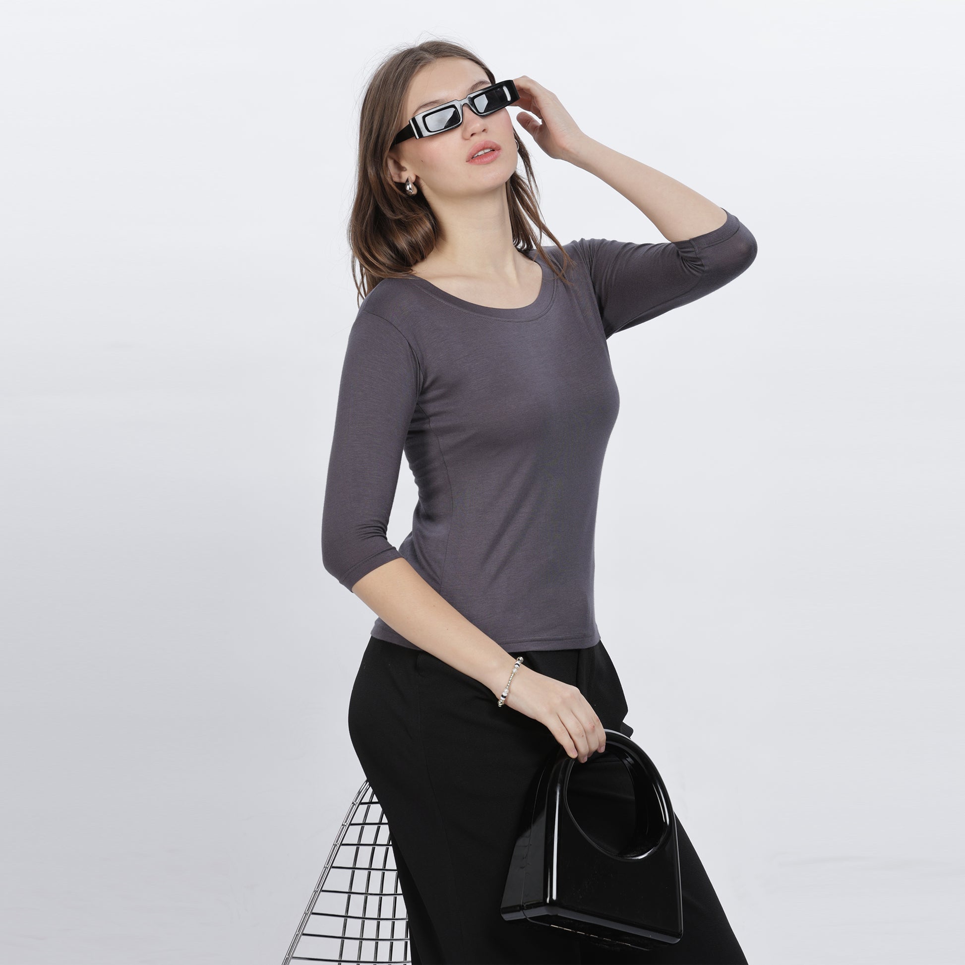 Women's Strechable Body Fit Inner Shirt (Dark Grey)