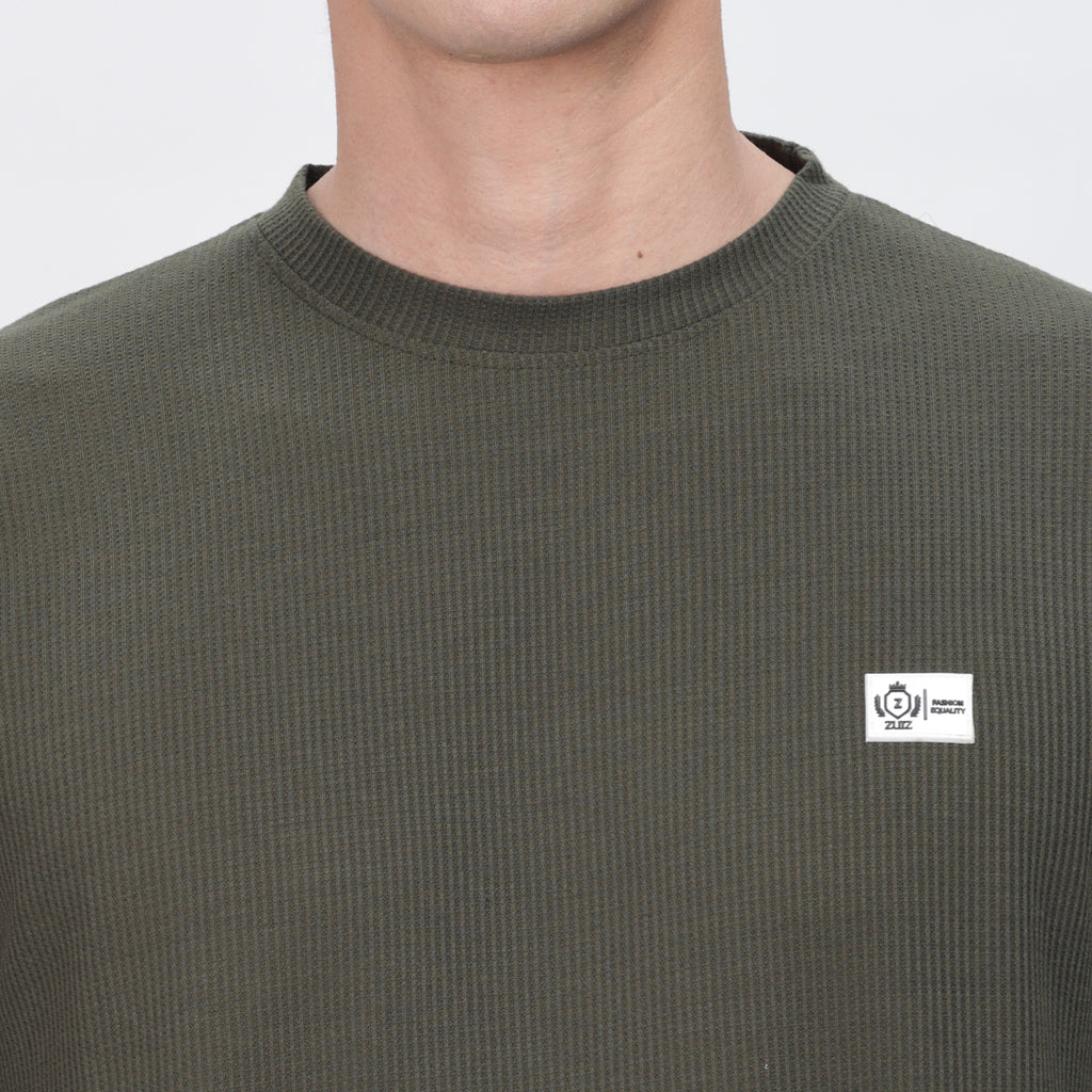 Men's Full Sleeve T-Shirt With Ribbed Cuffs & Collar (Green)