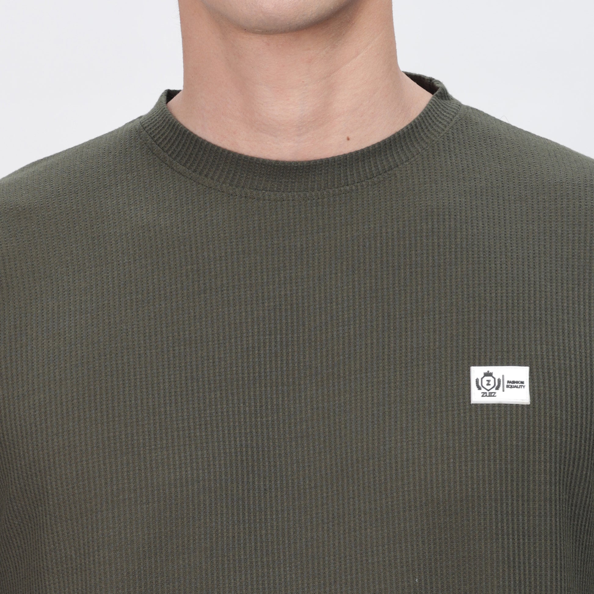 Men's Full Sleeve T-Shirt With Ribbed Cuffs & Collar (Green)