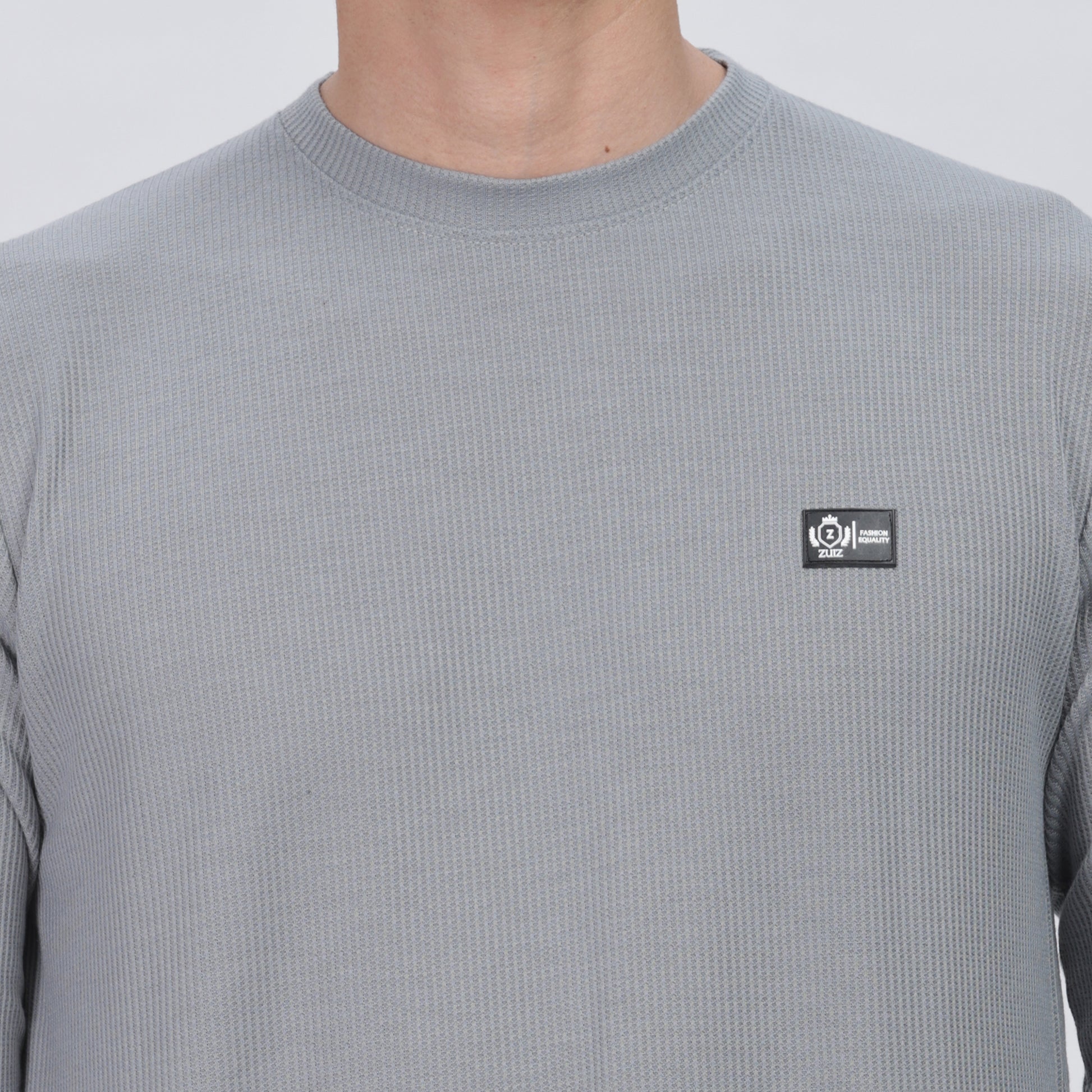 Men's Full Sleeve T-Shirt With Ribbed Cuffs & Collar (Light Grey)