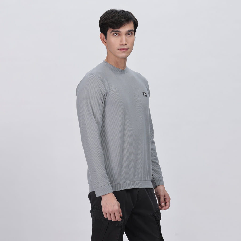 Men's Full Sleeve T-Shirt With Ribbed Cuffs & Collar (Light Grey)