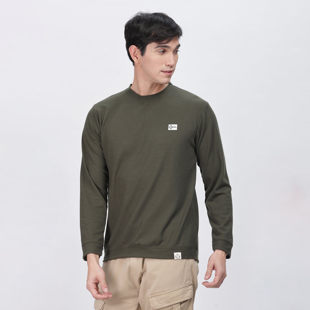 Men's Full Sleeve T-Shirt With Ribbed Cuffs & Collar (Green)