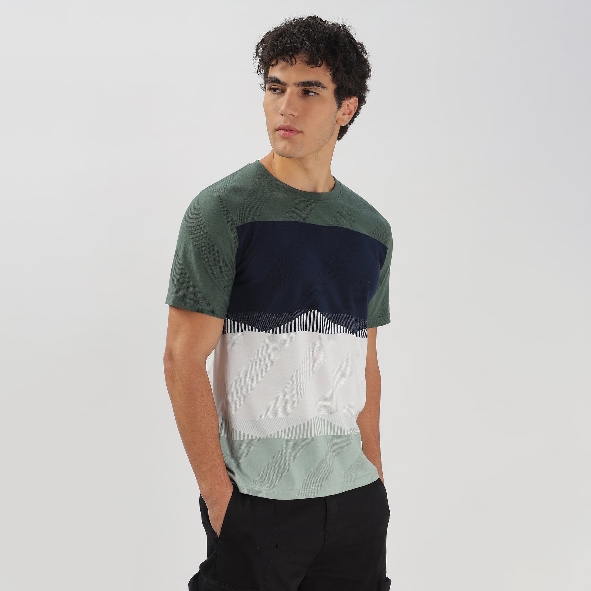 Trendy Half Sleeve Striped Stretchable T-shirt