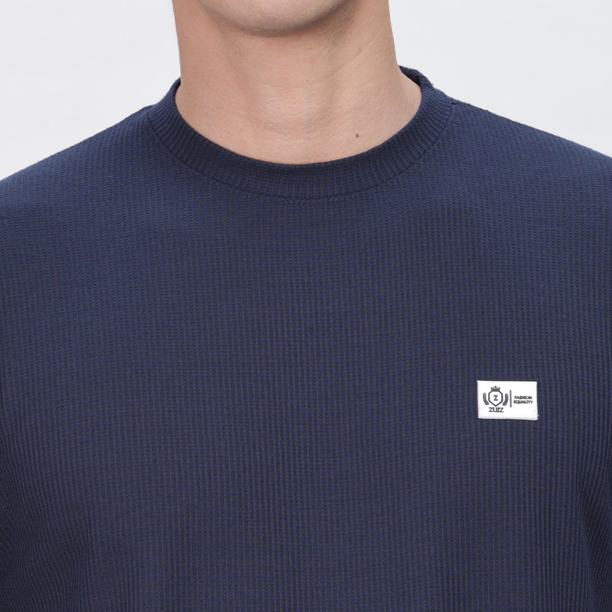Men's Full Sleeve T-Shirt With Ribbed Cuffs & Collar (Blue)