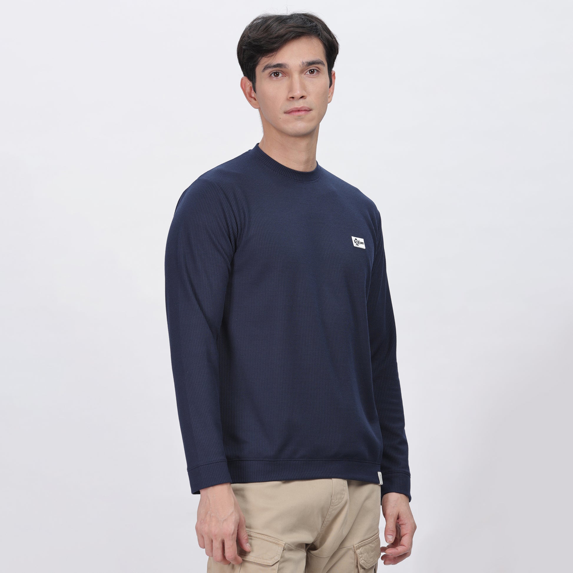 Men's Full Sleeve T-Shirt With Ribbed Cuffs & Collar (Blue)