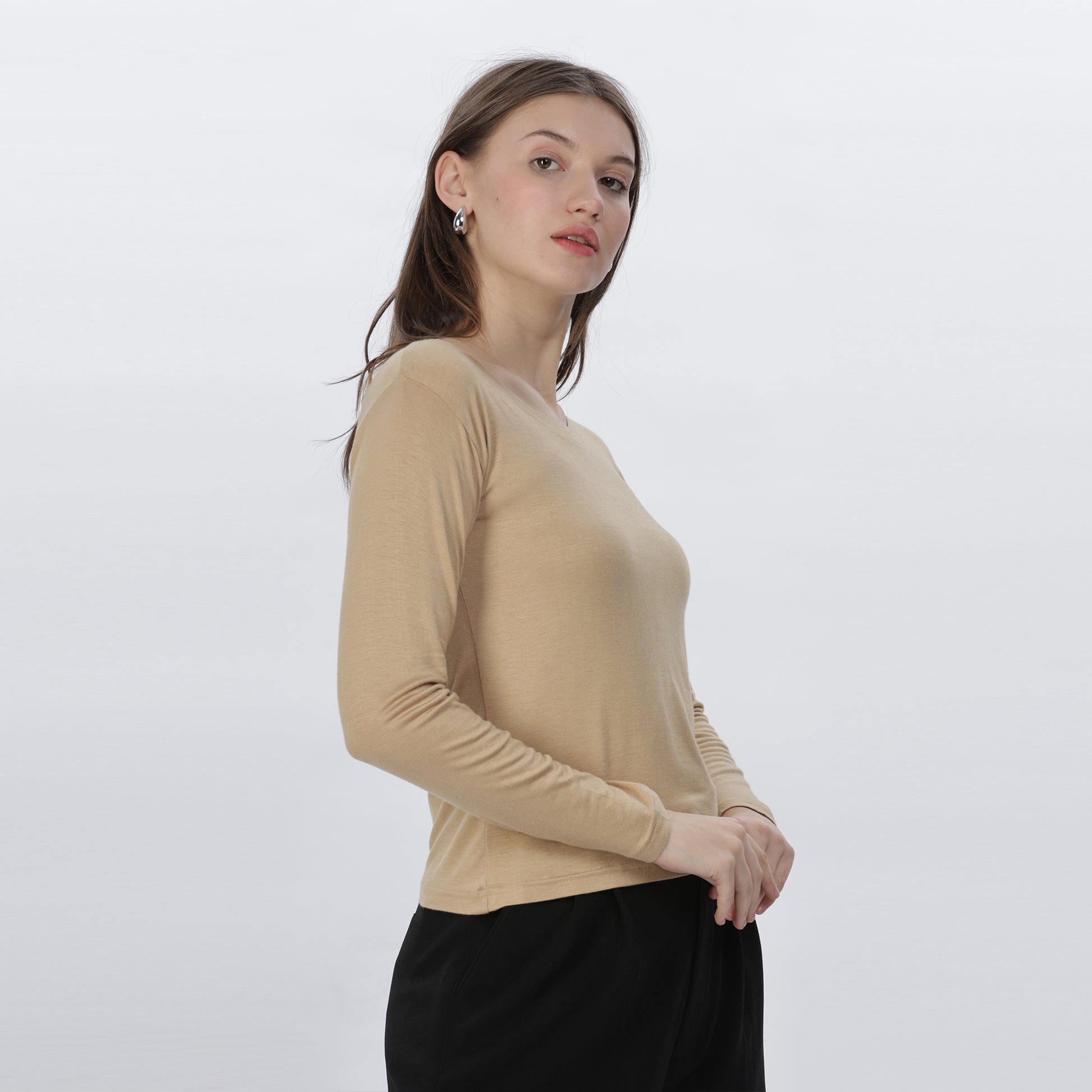 Women's Strechable Body Fit Inner Shirt (Tan)
