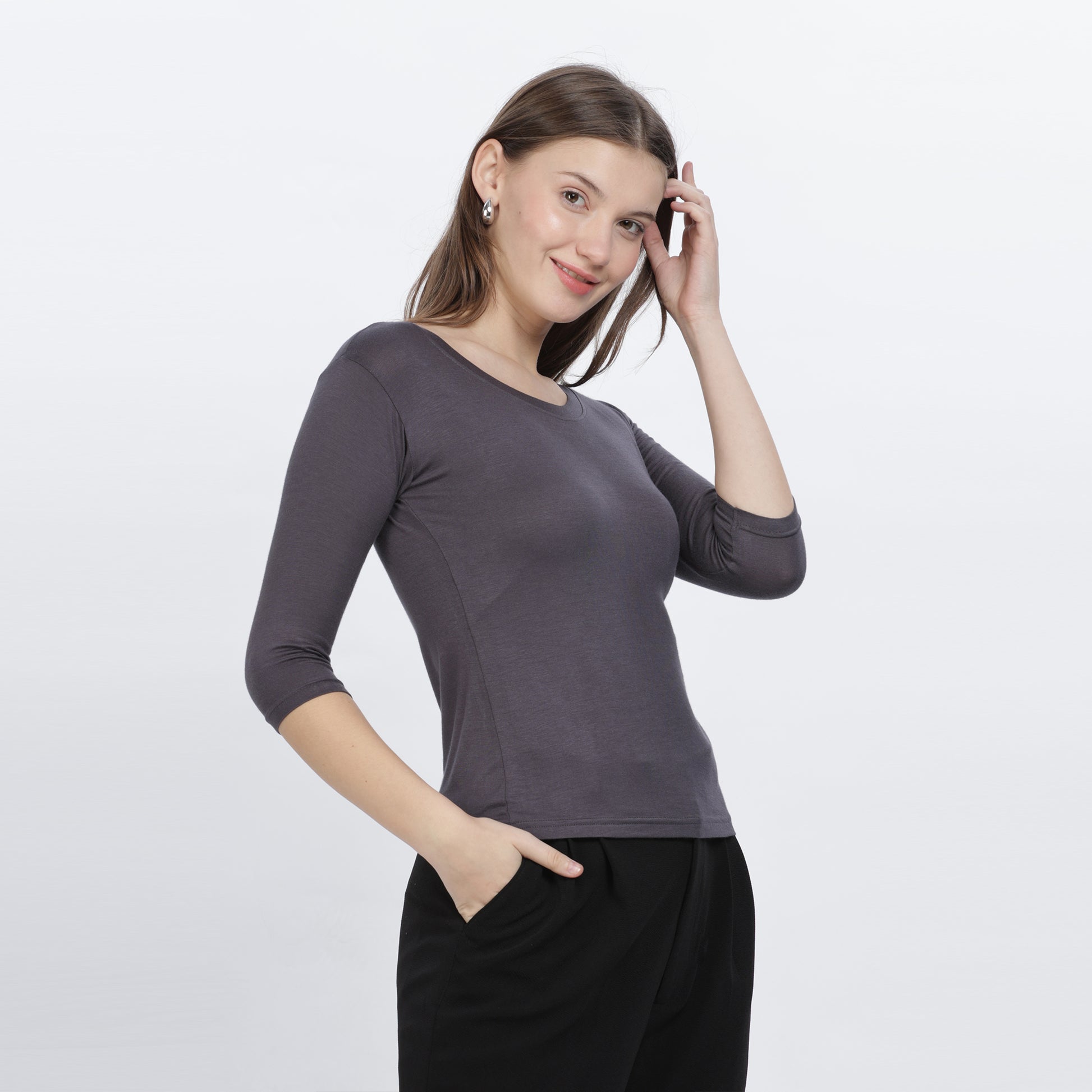 Women's Strechable Body Fit Inner Shirt (Dark Grey)