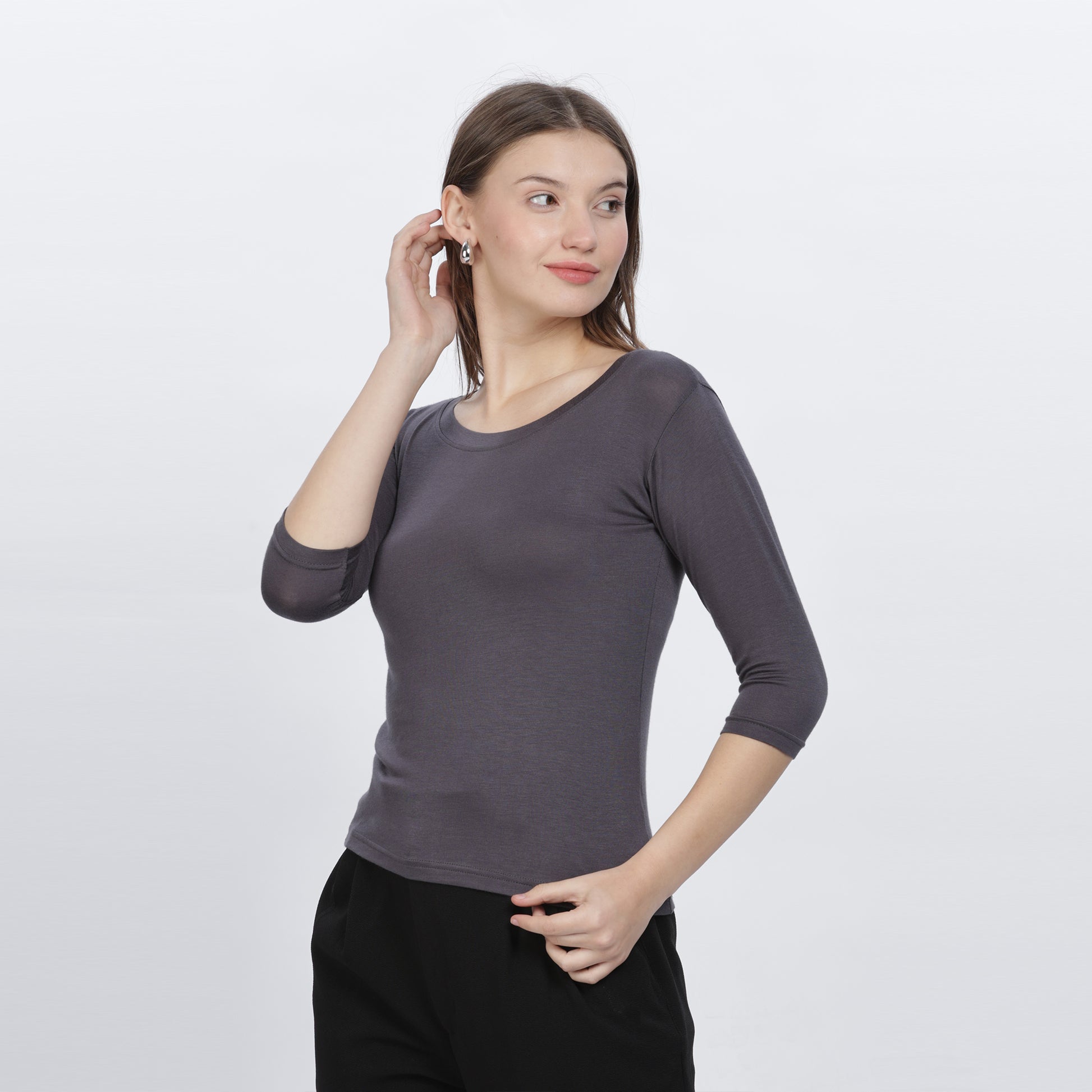 Women's Strechable Body Fit Inner Shirt (Dark Grey)