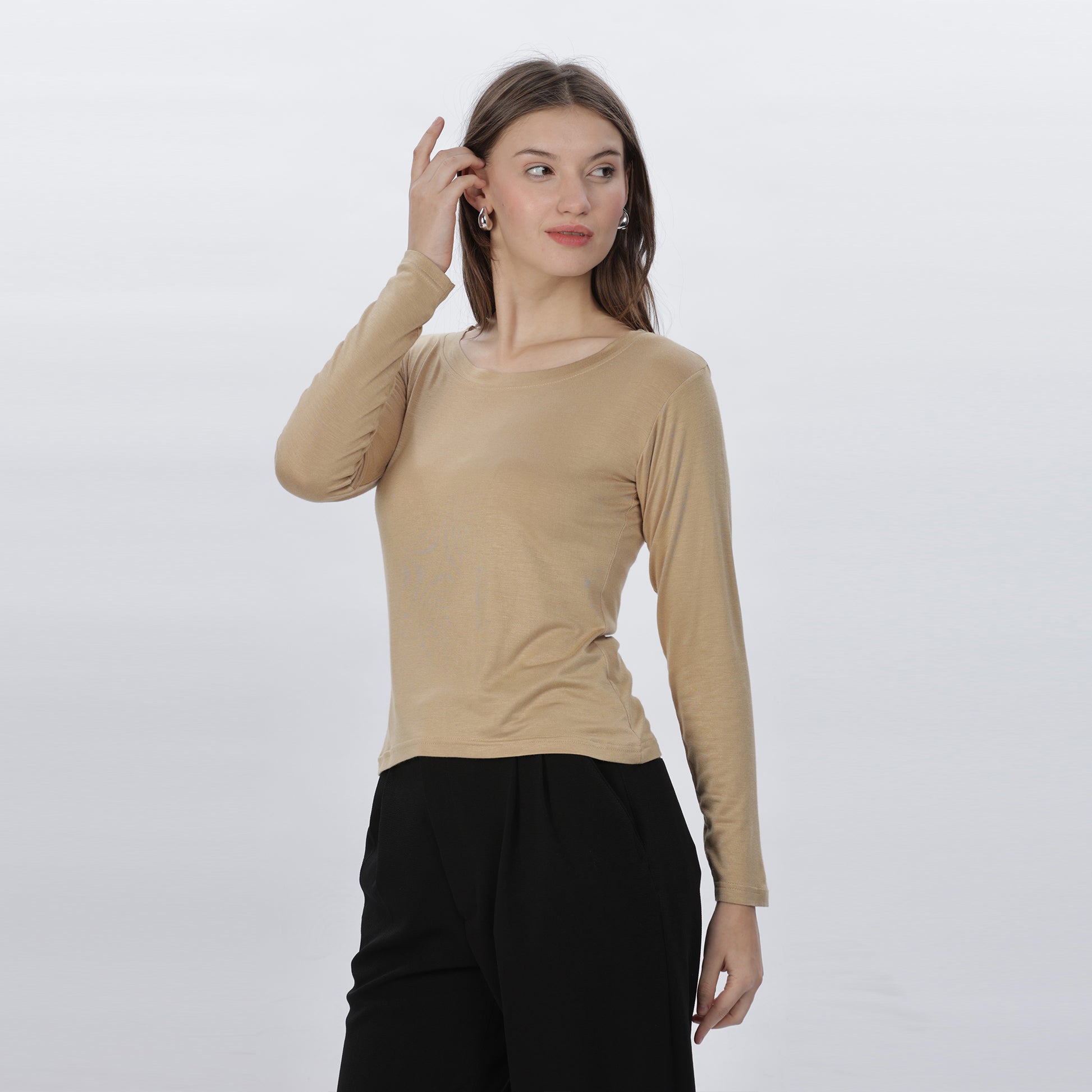 Women's Strechable Body Fit Inner Shirt (Tan)