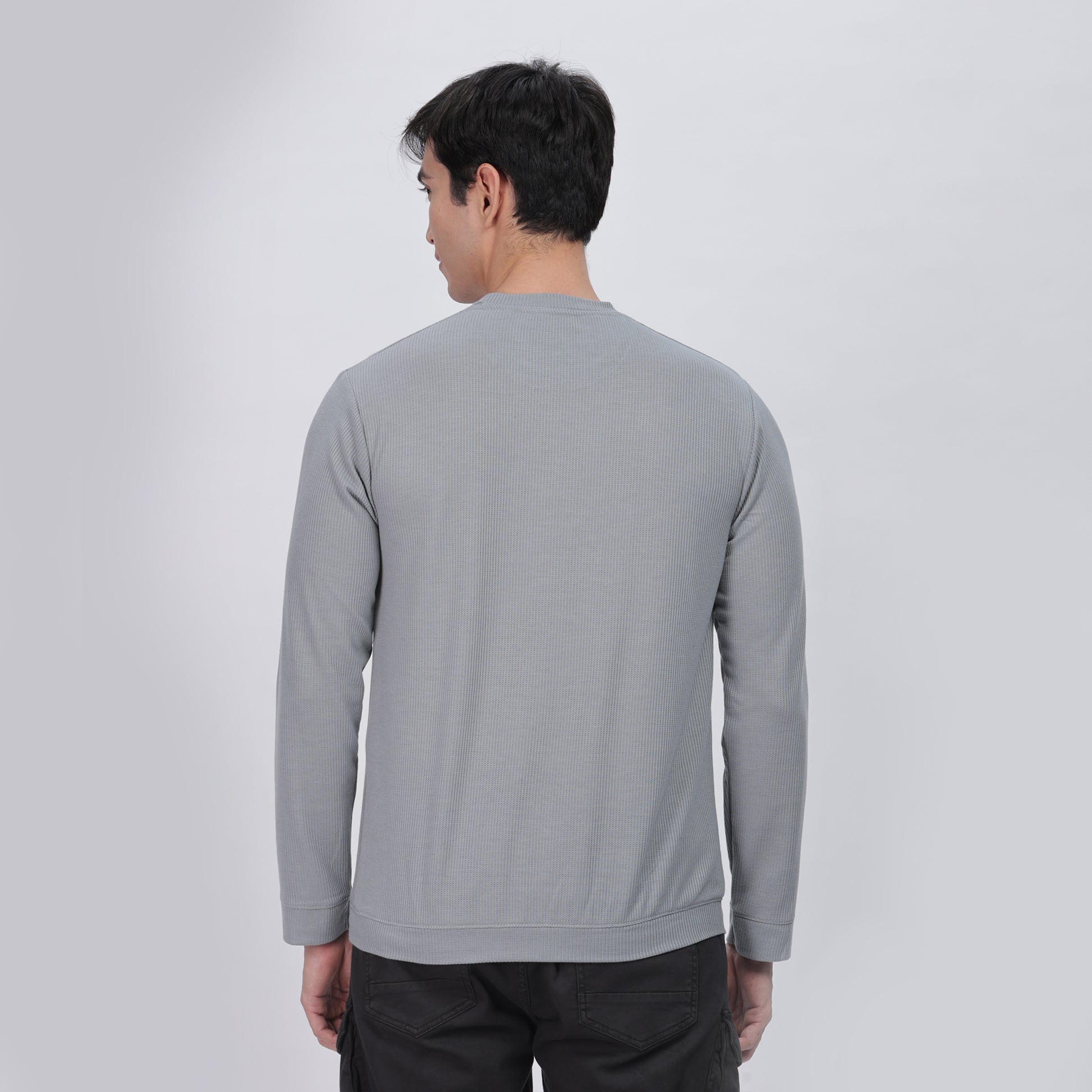 Men's Full Sleeve T-Shirt With Ribbed Cuffs & Collar (Light Grey)