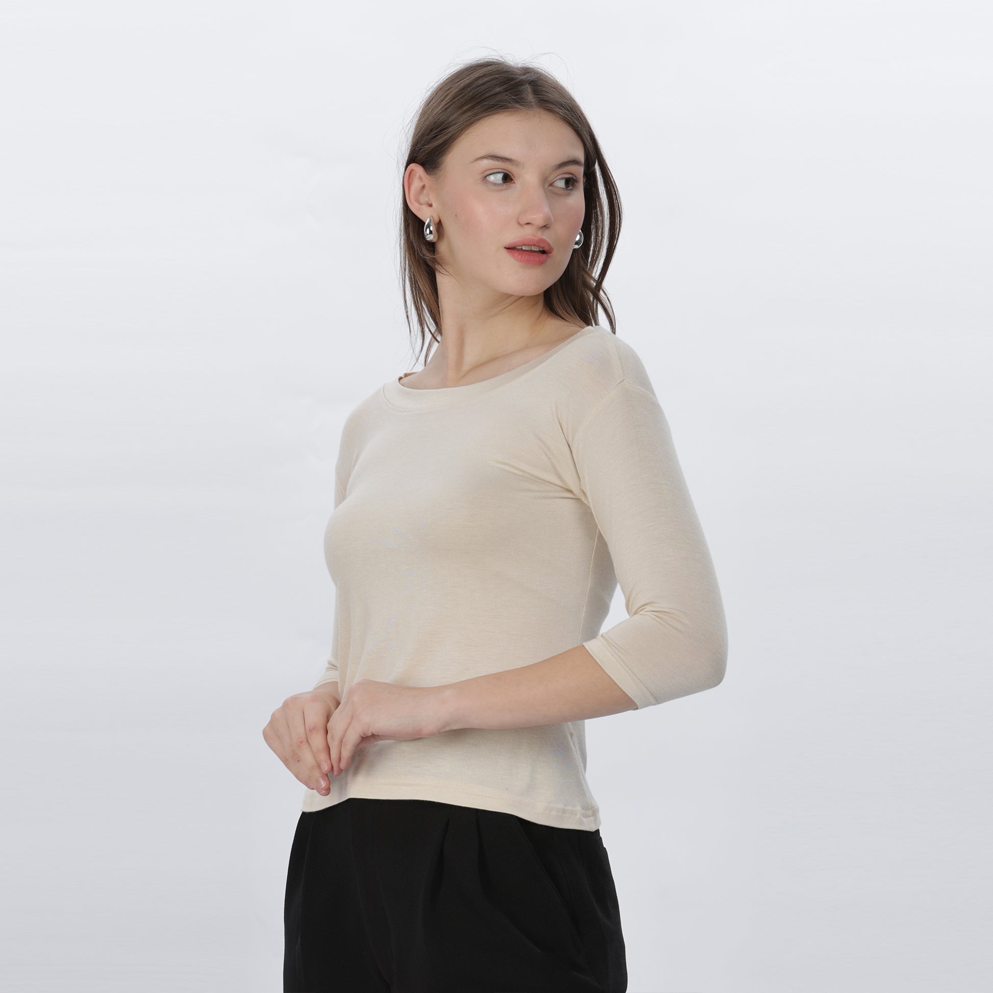 Women's Strechable Body Fit Inner Shirt (Beige)