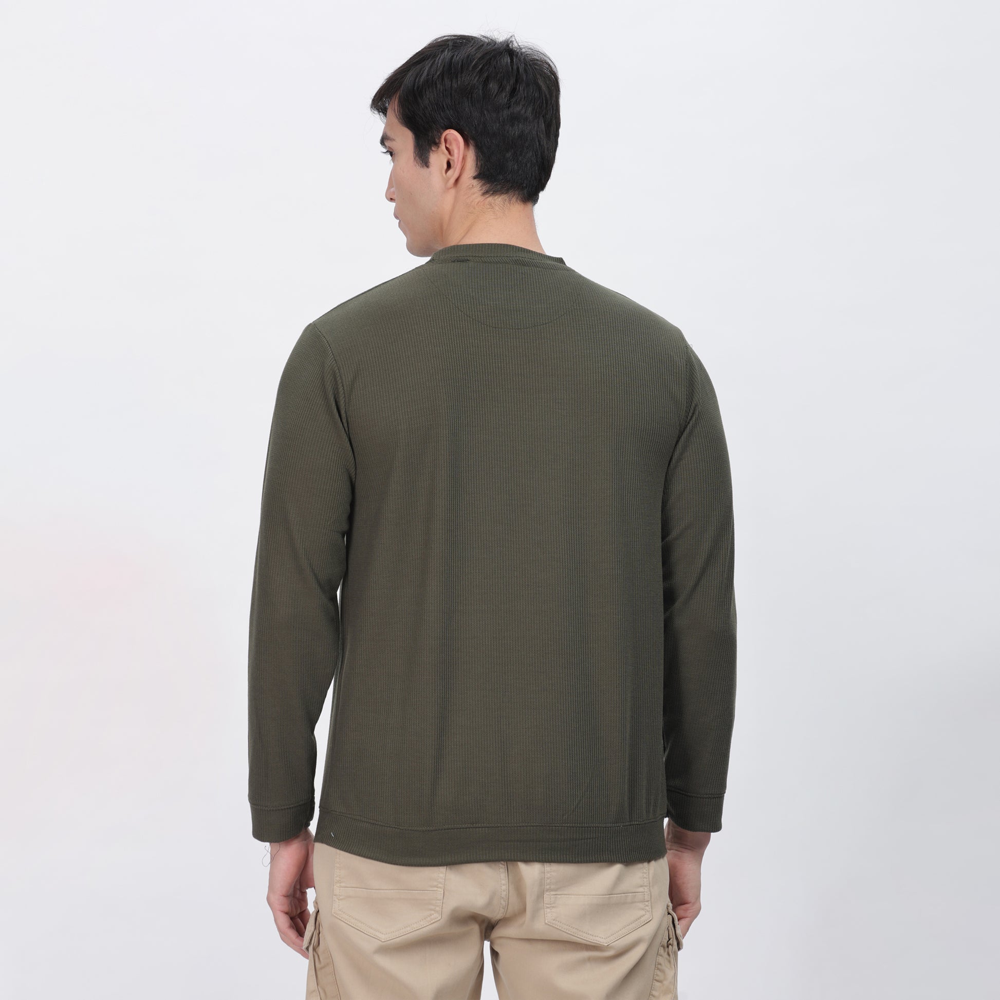 Men's Full Sleeve T-Shirt With Ribbed Cuffs & Collar (Green)