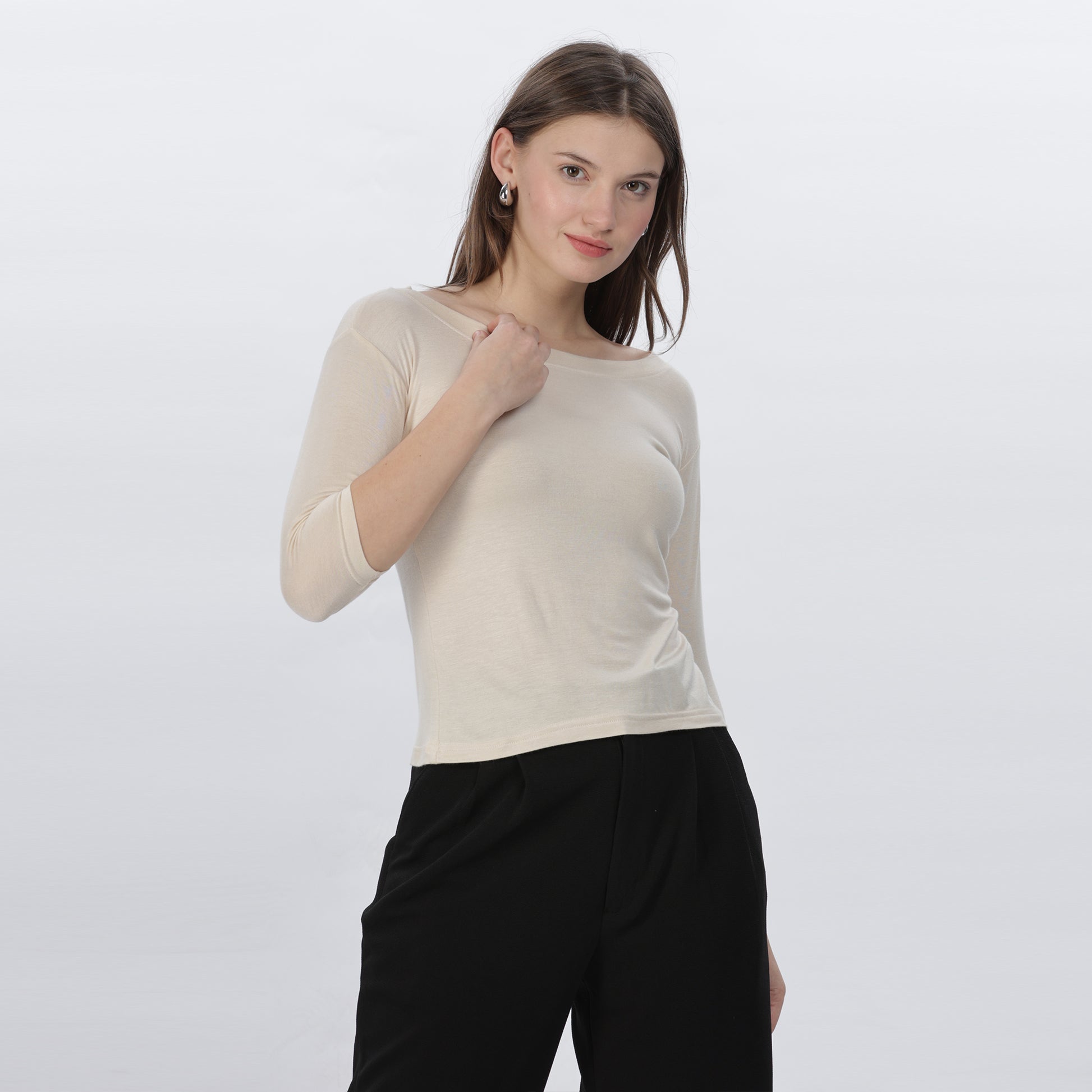 Women's Strechable Body Fit Inner Shirt (Beige)
