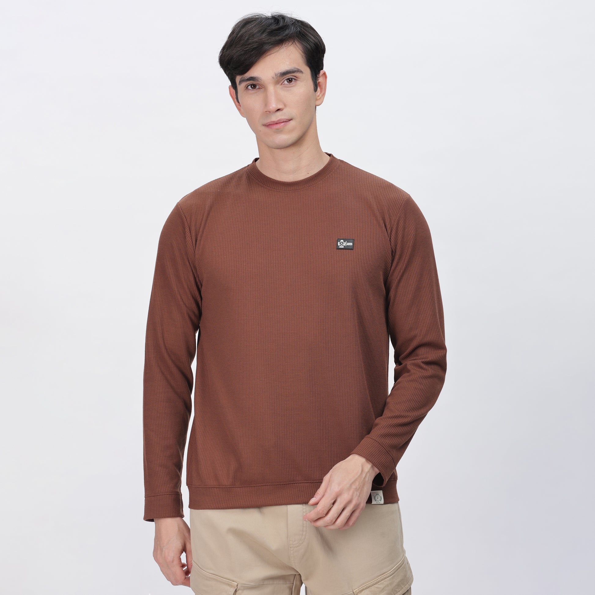Men's Full Sleeve T-Shirt With Ribbed Cuffs & Collar (Green)