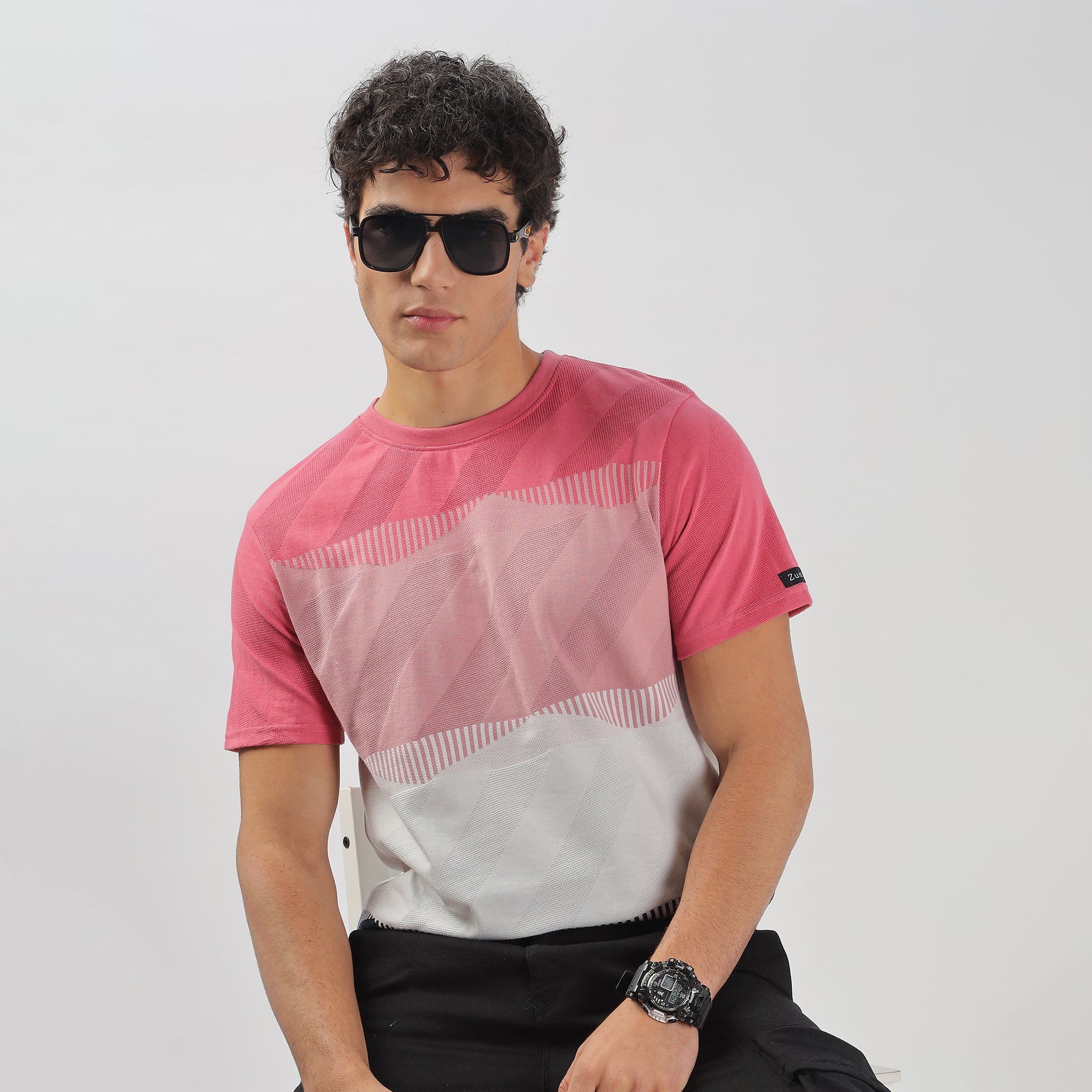 Trendy Half Sleeve Striped Stretchable T-shirt