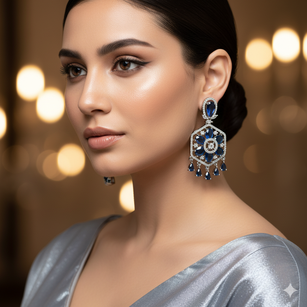 Hexagonal Floral Design Earrings