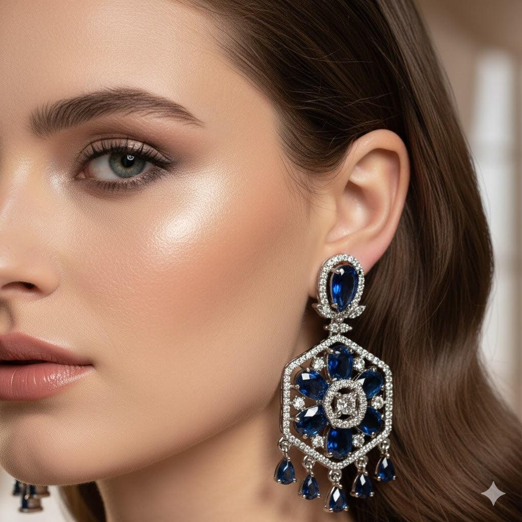 Hexagonal Floral Design Earrings