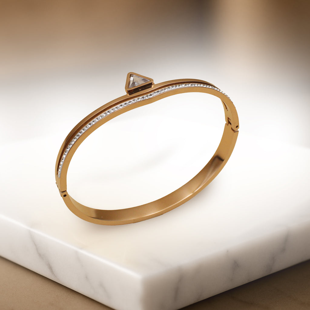Modern Minimalist Gold Bangle – White Stone Lined Design