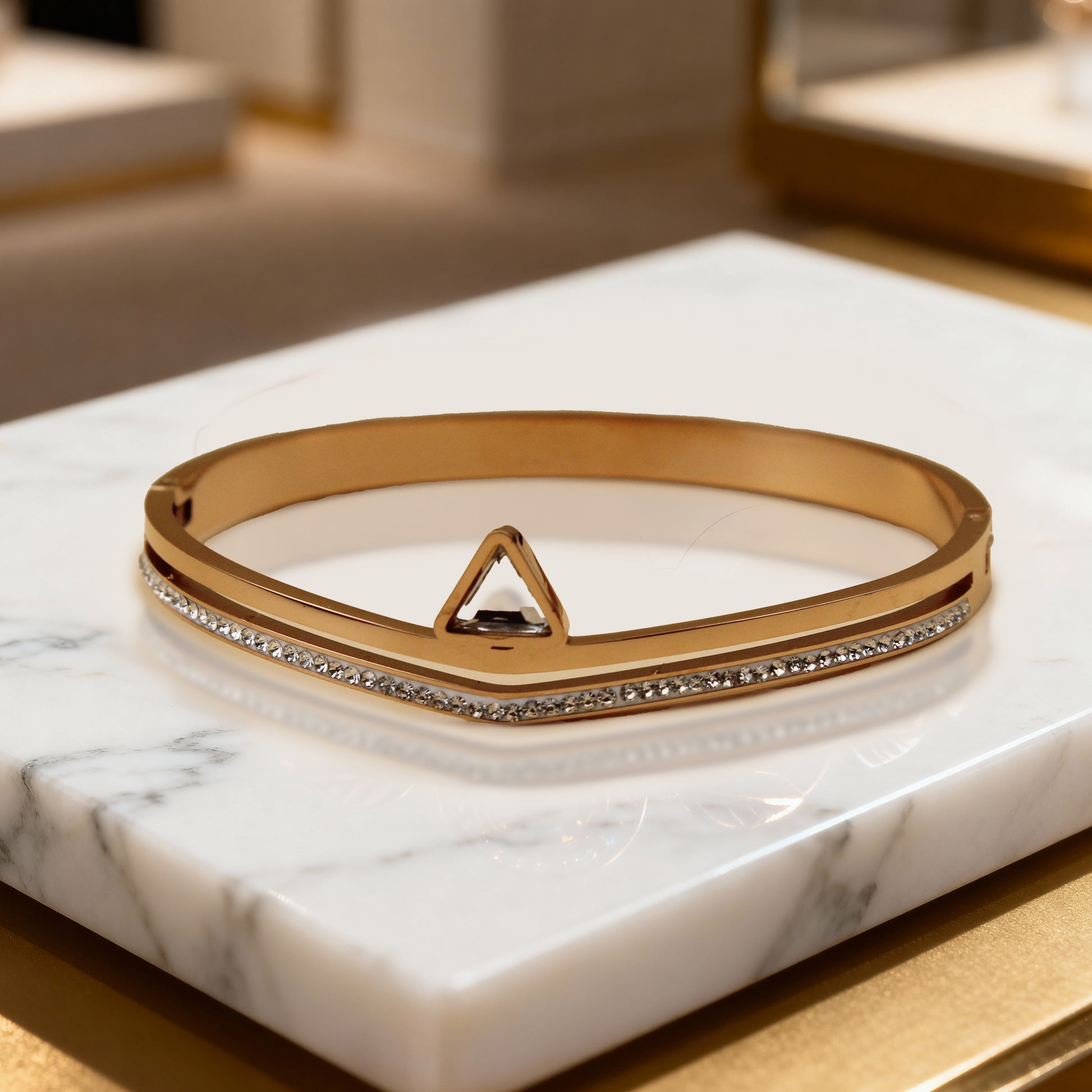 Modern Minimalist Gold Bangle – White Stone Lined Design