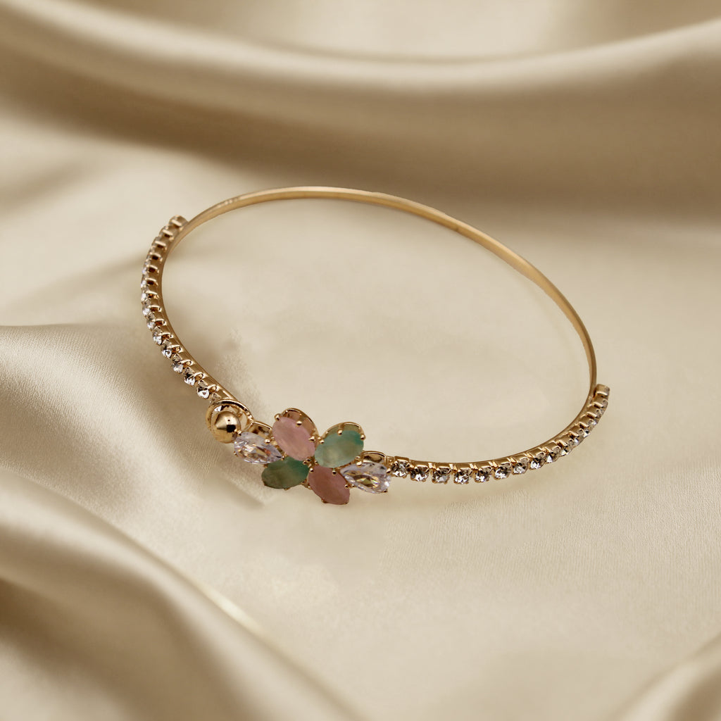 Elegant Antique Floral Stone Bangle – Designer Imitation Jewellery