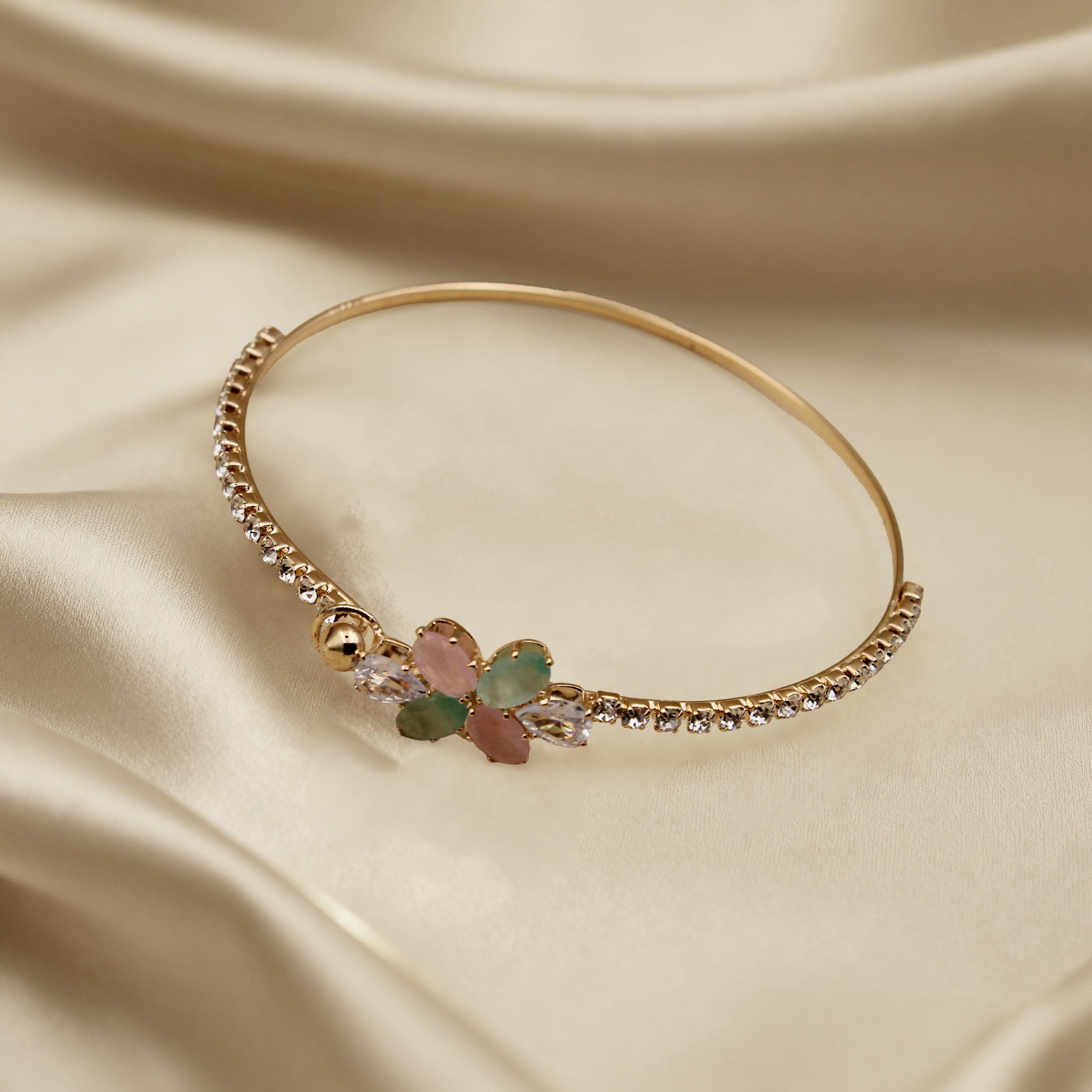 Elegant Antique Floral Stone Bangle – Designer Imitation Jewellery