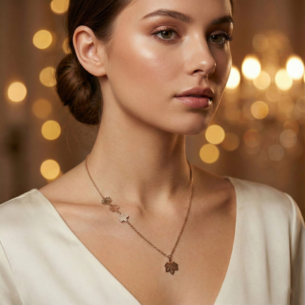 Rose Gold Leaf Charm Chain | Elegant Artificial Art Jewelry