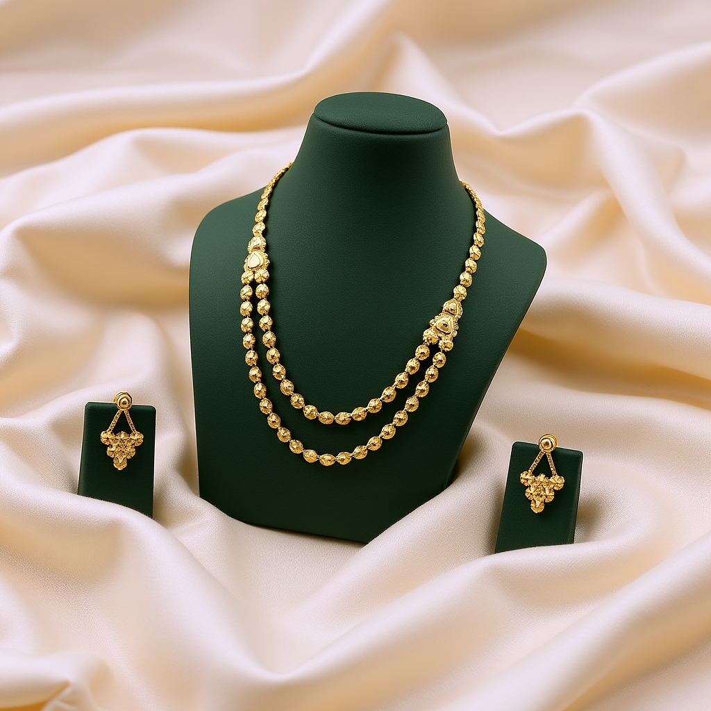 Classic Double-Layer Imitation Gold Necklace Set – Ethnic Wedding Jewelry for Women