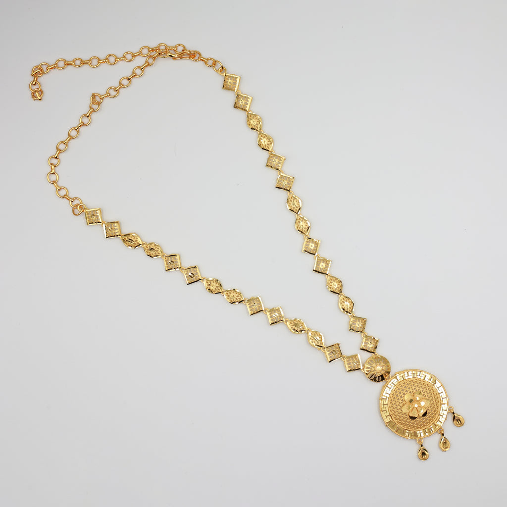 Antique Gold Round Pendant Necklace Set with Earrings | Traditional Filigree Design Jewelry for Women