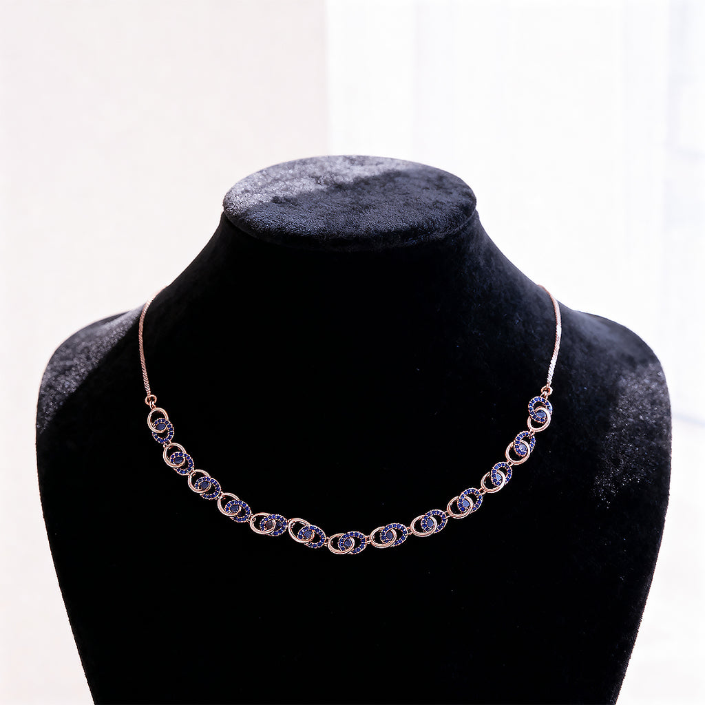 Modern Rose Gold Necklace with Blue Stones – Elegant Imitation Jewelry for Women