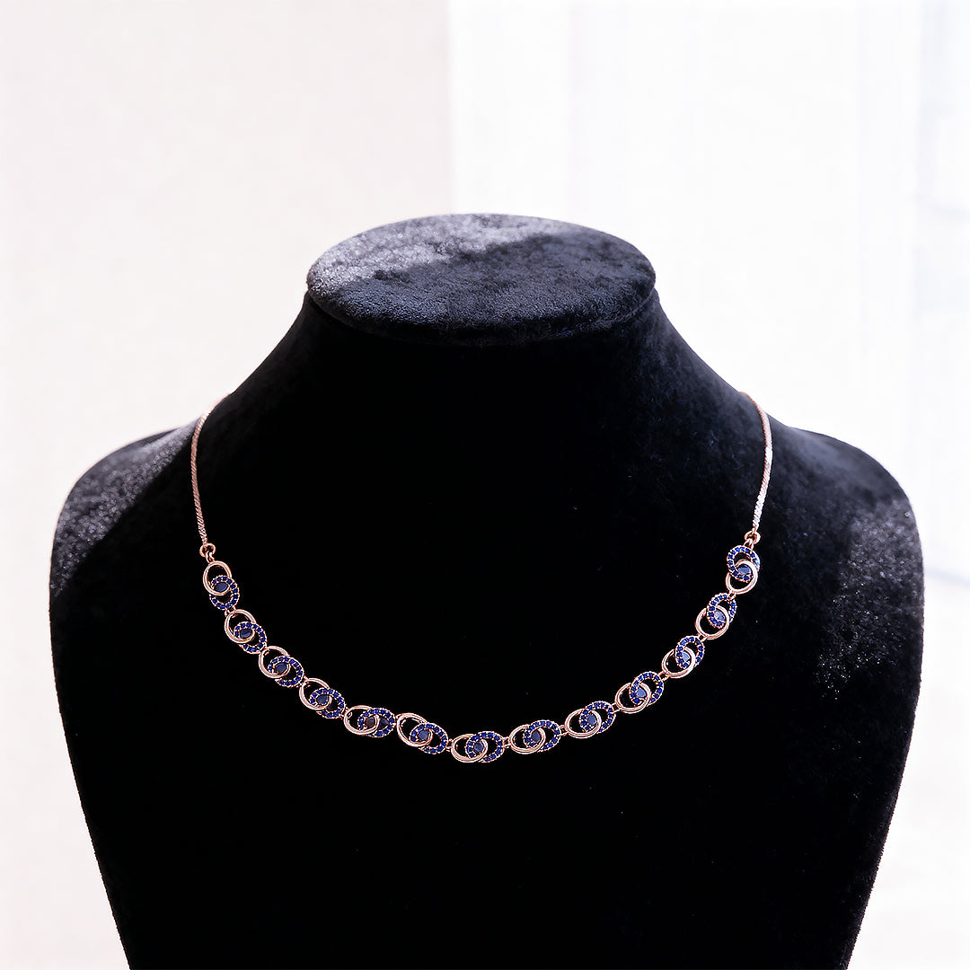 Modern Rose Gold Necklace with Blue Stones – Elegant Imitation Jewelry for Women