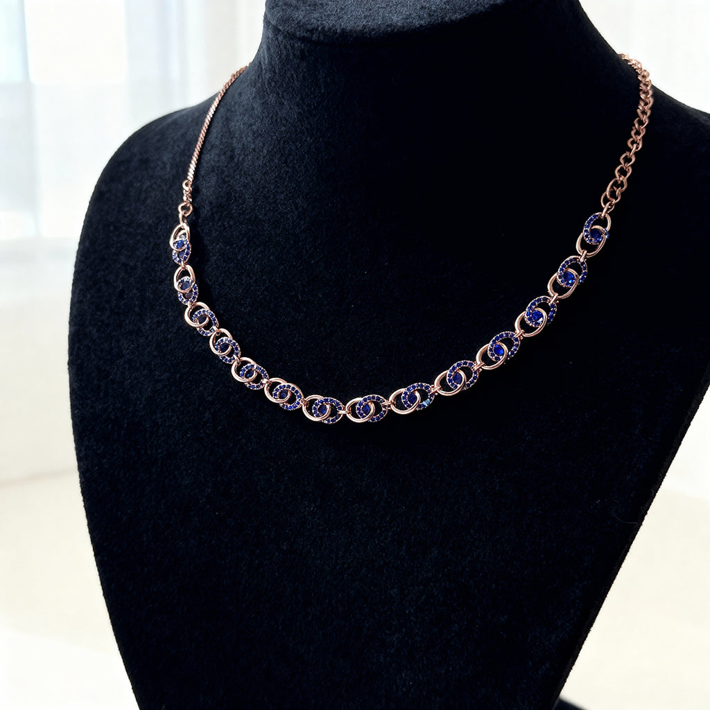 Modern Rose Gold Necklace with Blue Stones – Elegant Imitation Jewelry for Women