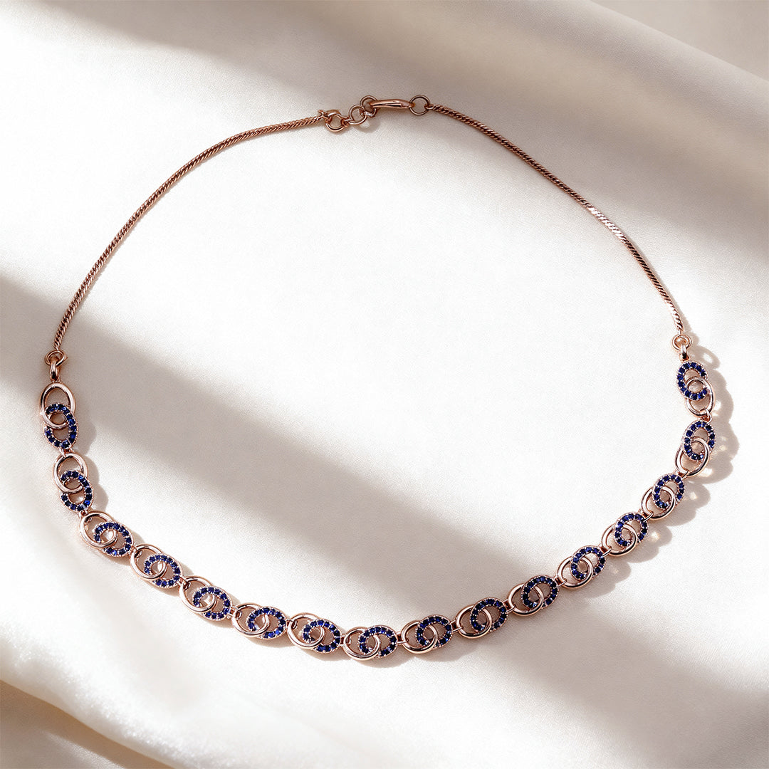 Modern Rose Gold Necklace with Blue Stones – Elegant Imitation Jewelry for Women