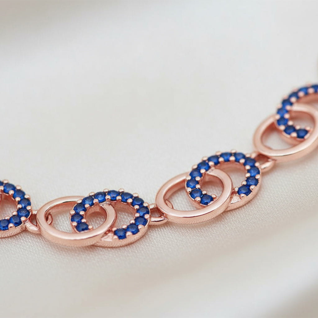 Modern Rose Gold Necklace with Blue Stones – Elegant Imitation Jewelry for Women