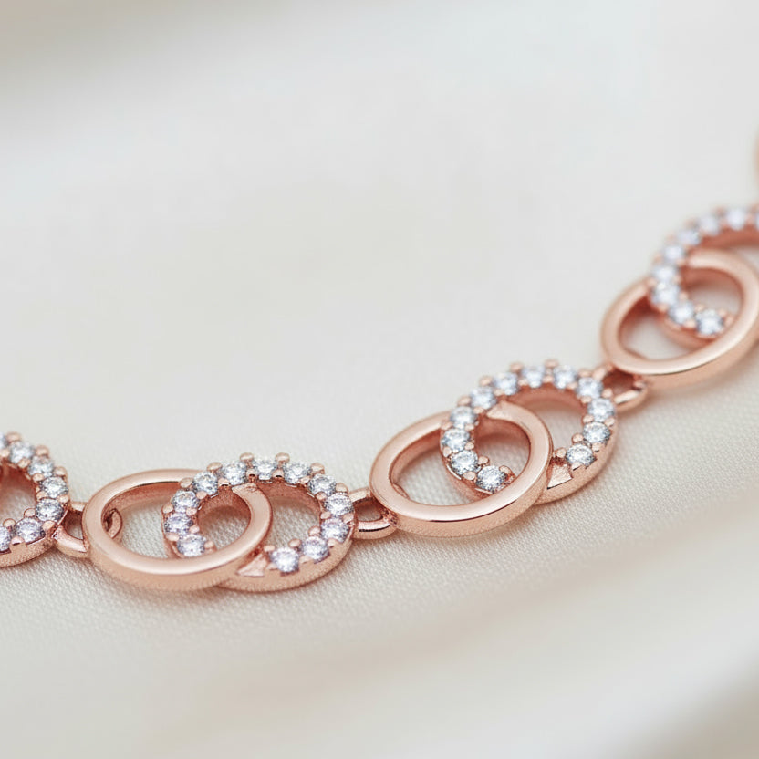 Modern Rose Gold Necklace with White Stones – Elegant Imitation Jewelry for Women