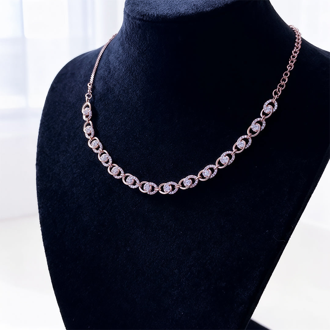 Modern Rose Gold Necklace with White Stones – Elegant Imitation Jewelry for Women