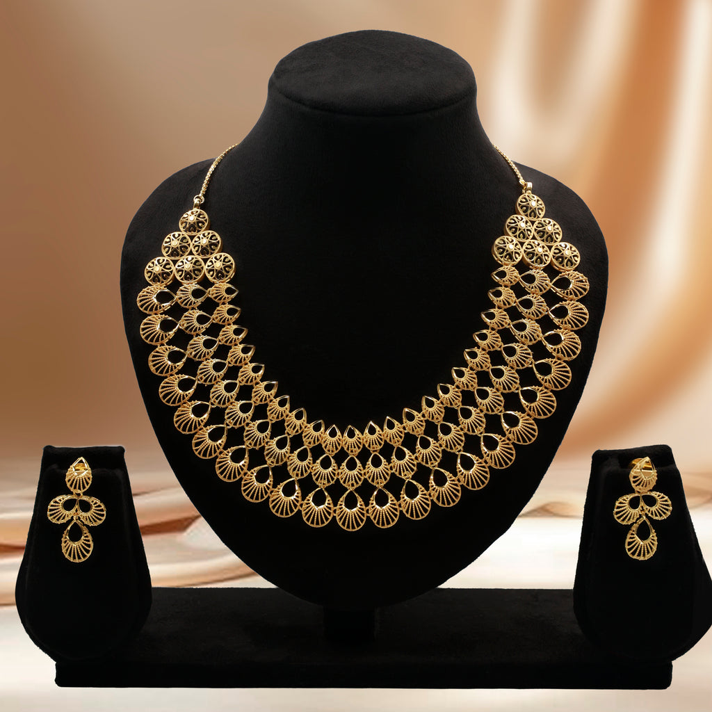 Premium Gold Finish Filigree Necklace with Earrings – Special Occasion Jewelry