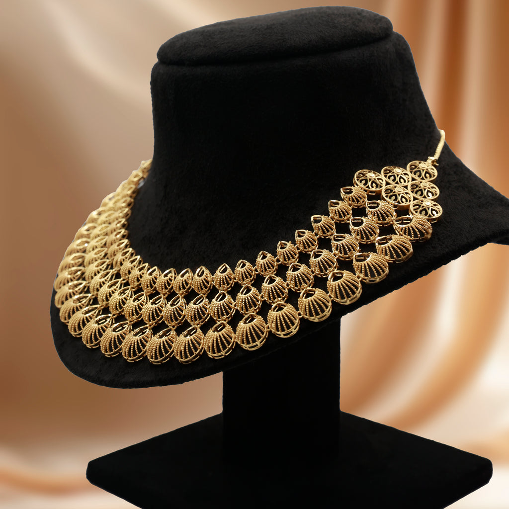 Premium Gold Finish Filigree Necklace with Earrings – Special Occasion Jewelry