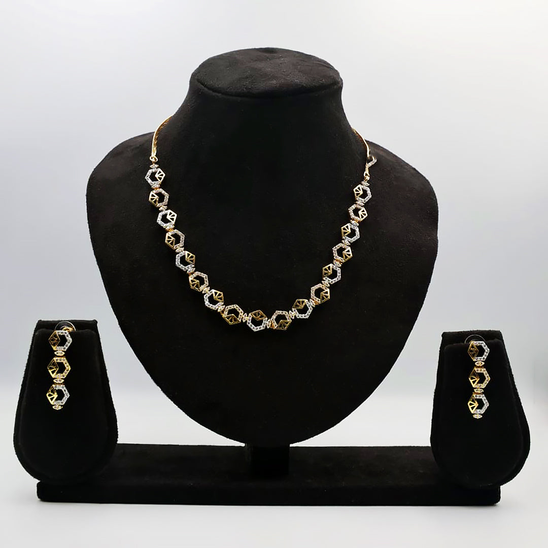 Modern CZ Diamond Look Necklace & Earrings Set – Imitation Gold Finish