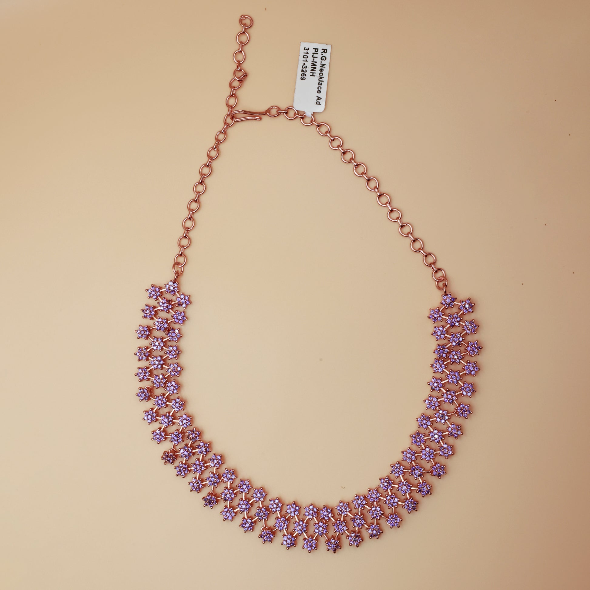Rose Gold Lavender Stone Necklace – Elegant Floral Imitation Jewelry for Women