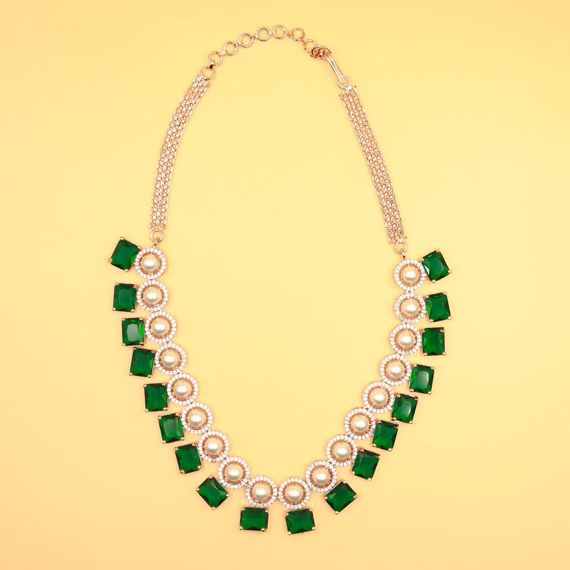 Rose Gold Pearl & Green Stone Party Necklace