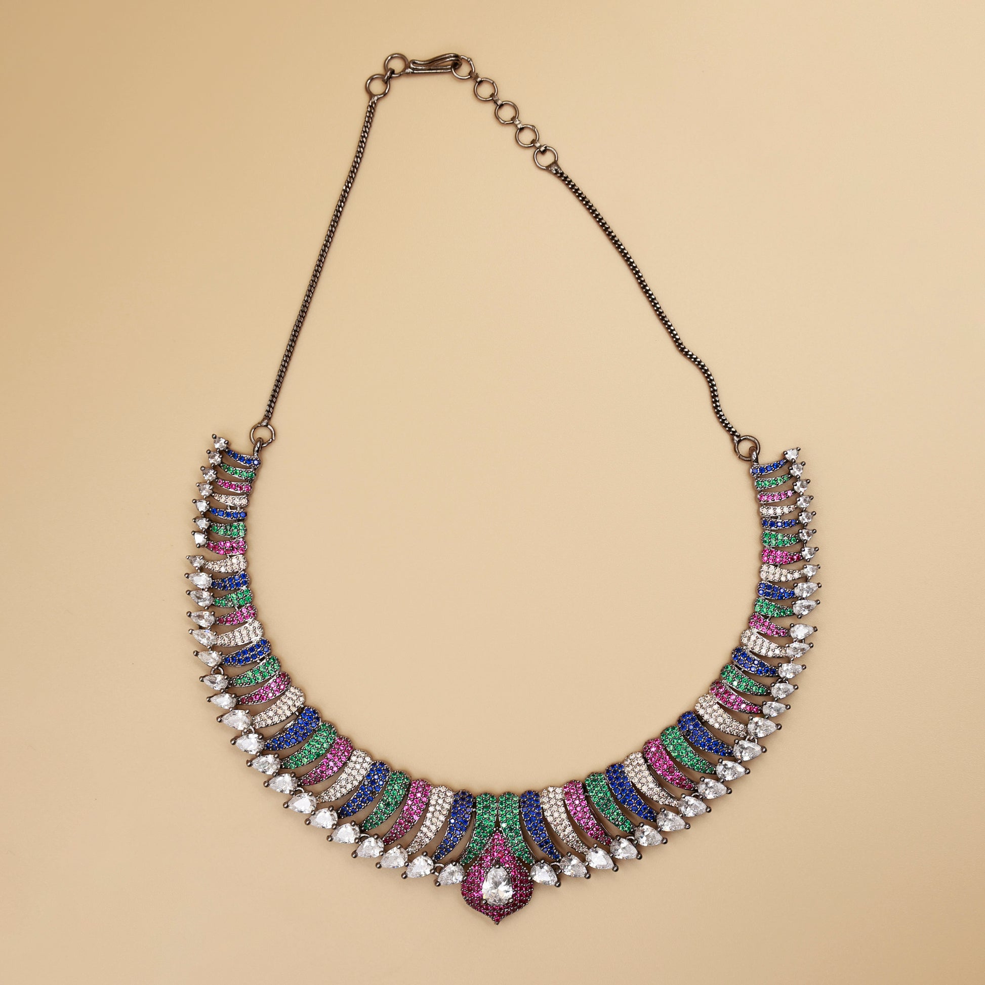 Elegant Multicolor Crystal Necklace & Earrings Set – Premium Imitation Jewelry
