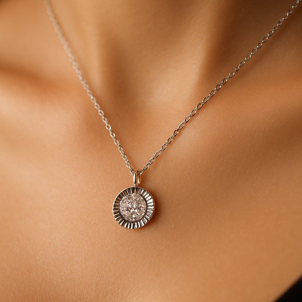 Elegant Silver Round Pendant Necklace | Minimalist Diamond Look Imitation Jewelry for Women