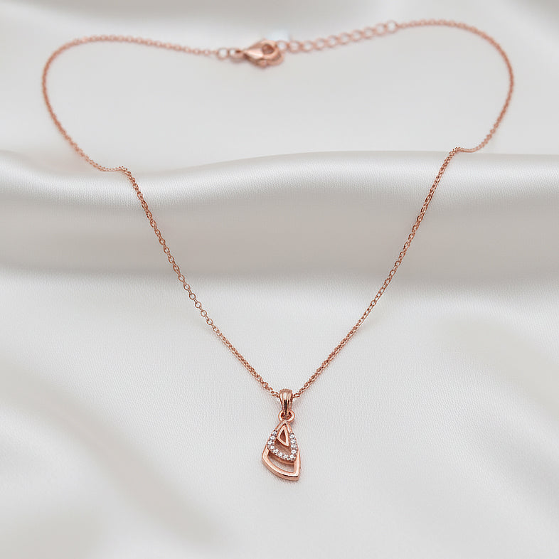Elegant Rose Gold Long Chain Pendant Necklace for Women | Minimalist Geometric Design