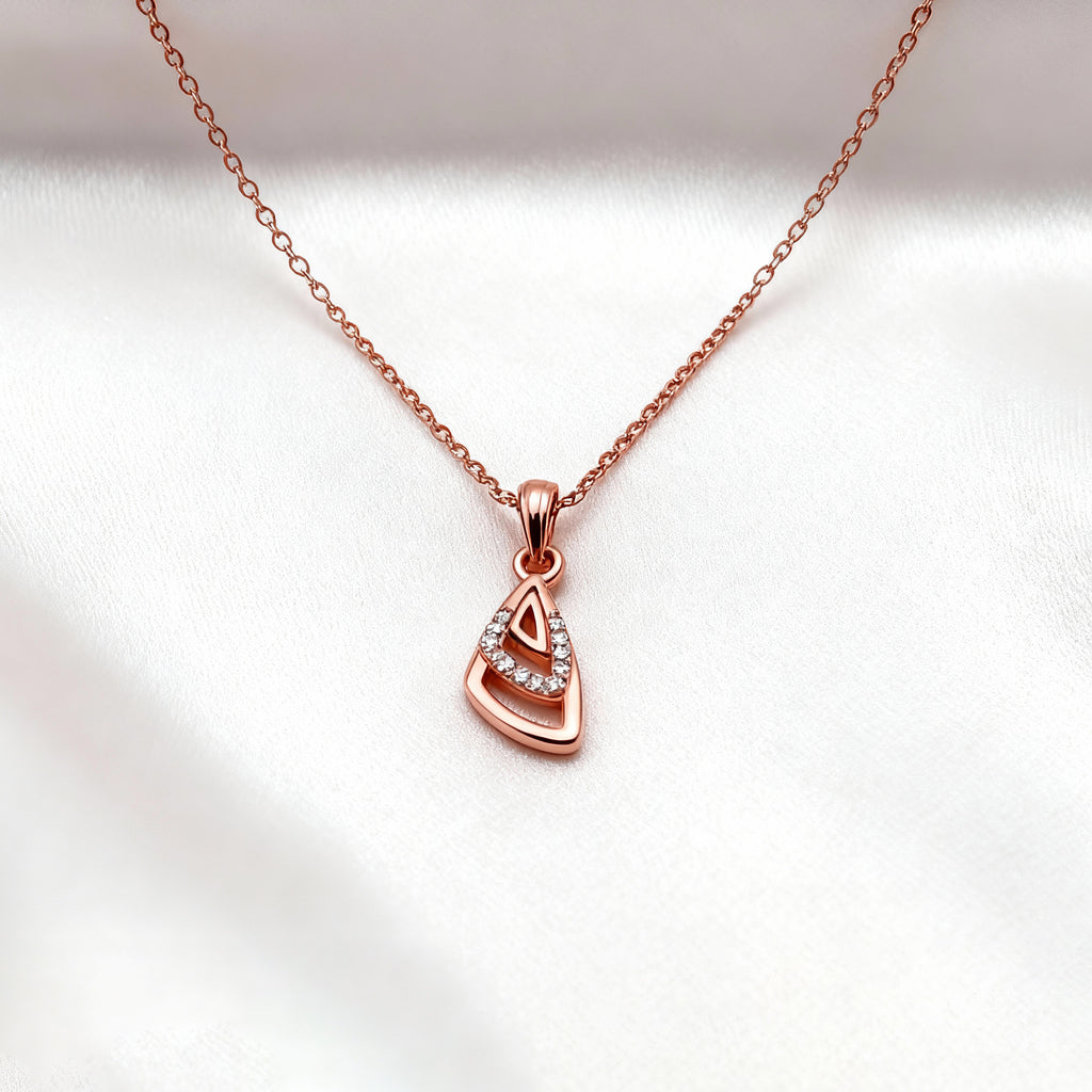 Elegant Rose Gold Long Chain Pendant Necklace for Women | Minimalist Geometric Design