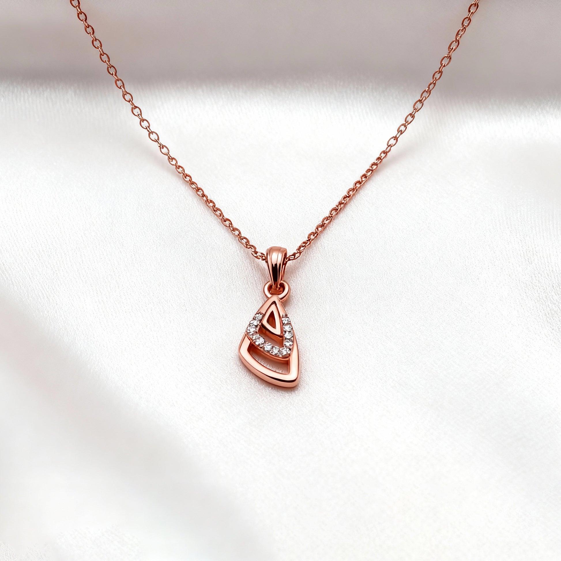 Elegant Rose Gold Long Chain Pendant Necklace for Women | Minimalist Geometric Design