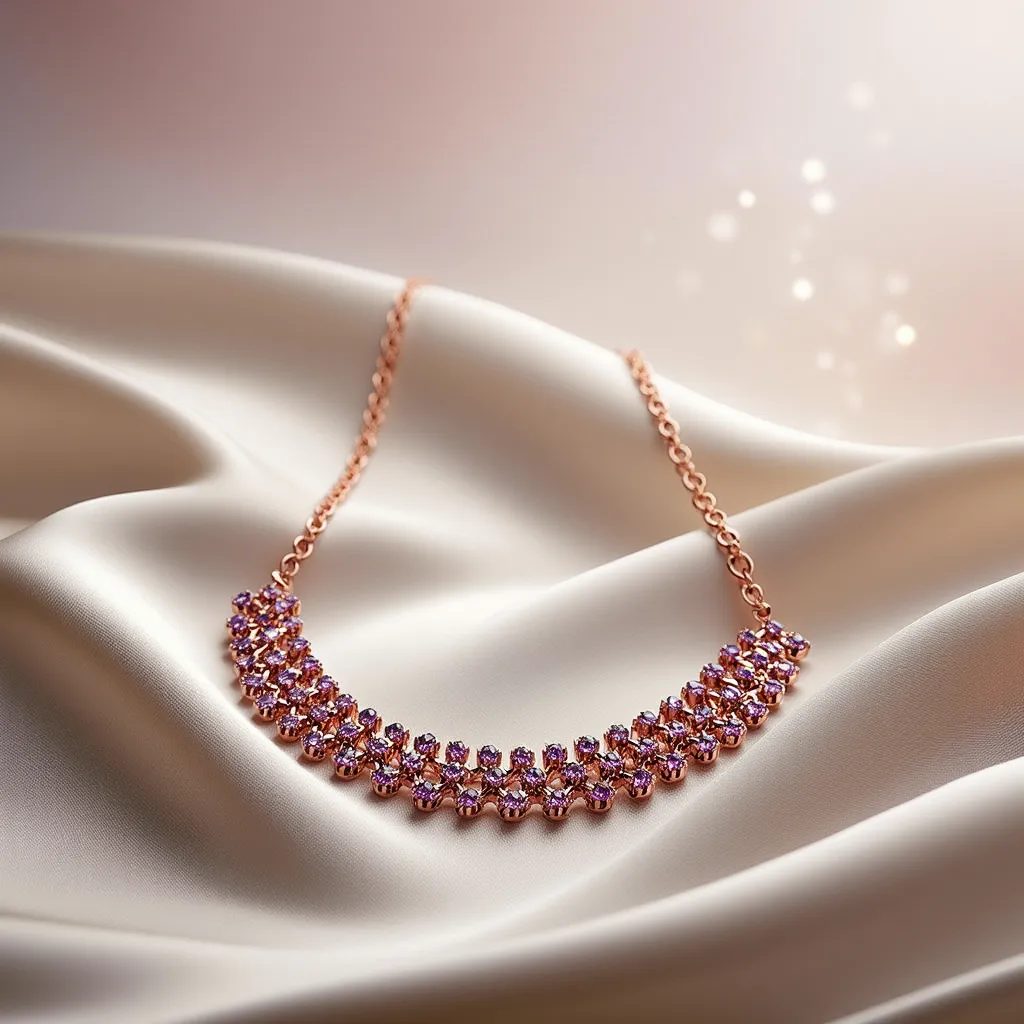 Rose Gold Lavender Stone Necklace – Elegant Floral Imitation Jewelry for Women