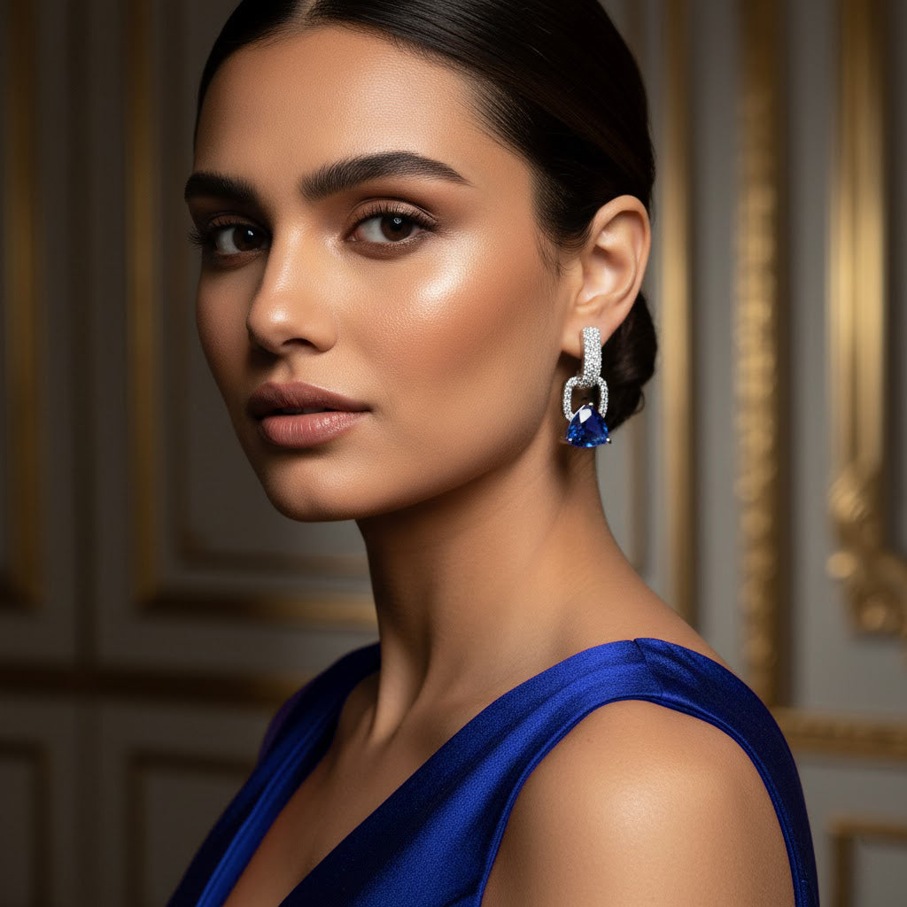 Elegant Silver Blue Stone Earrings | Sparkling Imitation Drop Jewelry